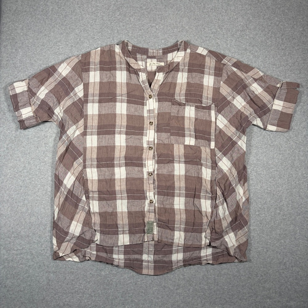 We The Free Brown and Cream Plaid Button Down Shirt